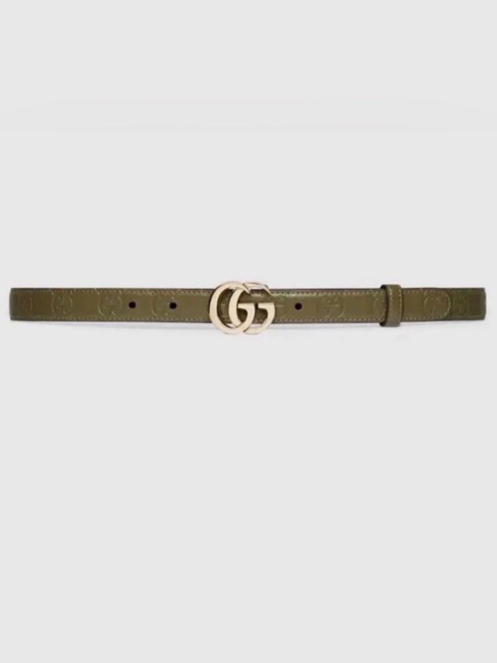 GUCCI green thin leather belt with gold hardware and logo buckle 95